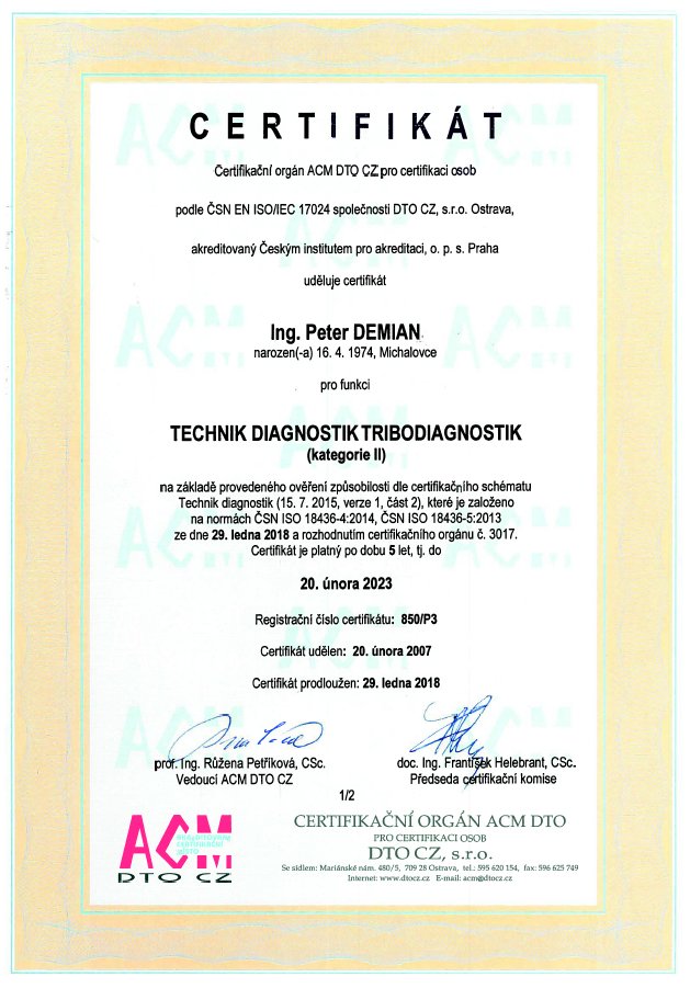 Technik diagnostik tribotechnik - Ing. Peter Demian