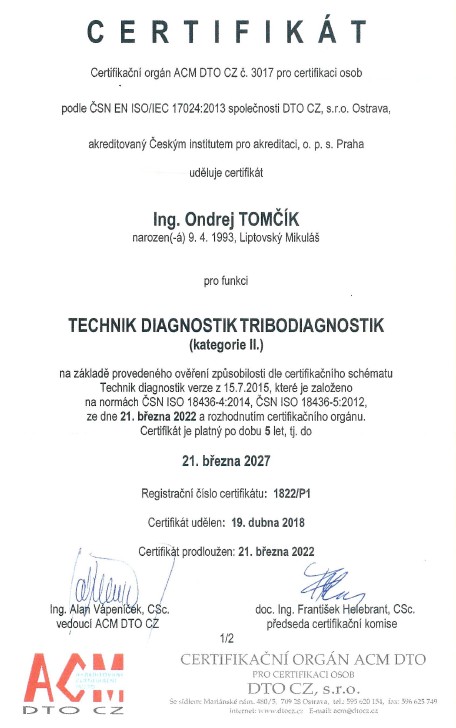 Technik diagnostik tribotechnik - Ing. Ondrej Tomčík